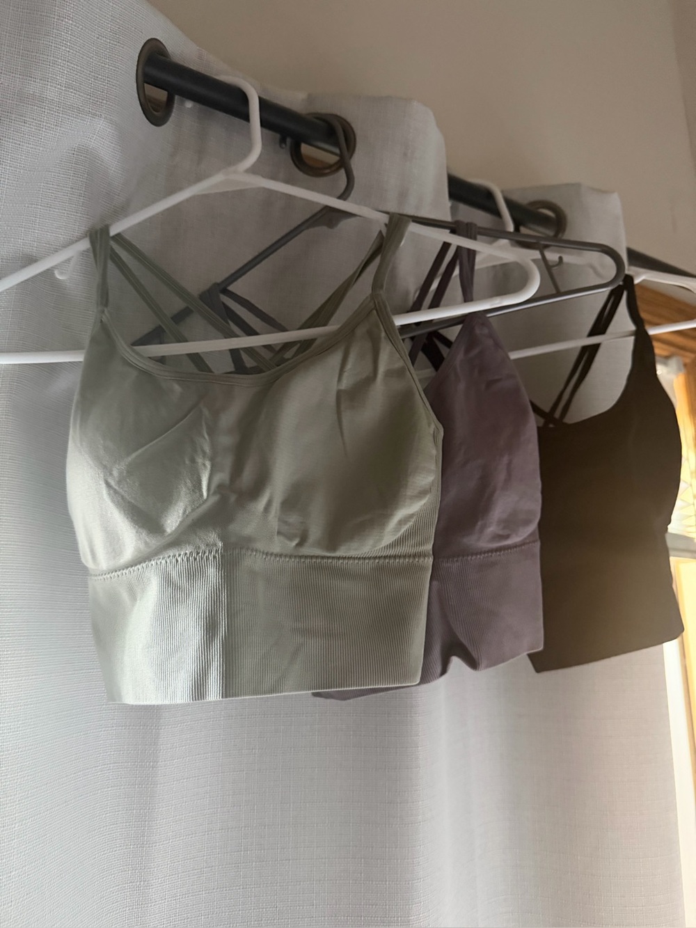 3-Pack Bralette - Sage, Lavender, Black. Purple bra no pads